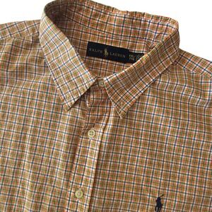 Ralph Lauren Men's XXL Plaid Short Sleeve Button Down Shirt Orange shirt causal